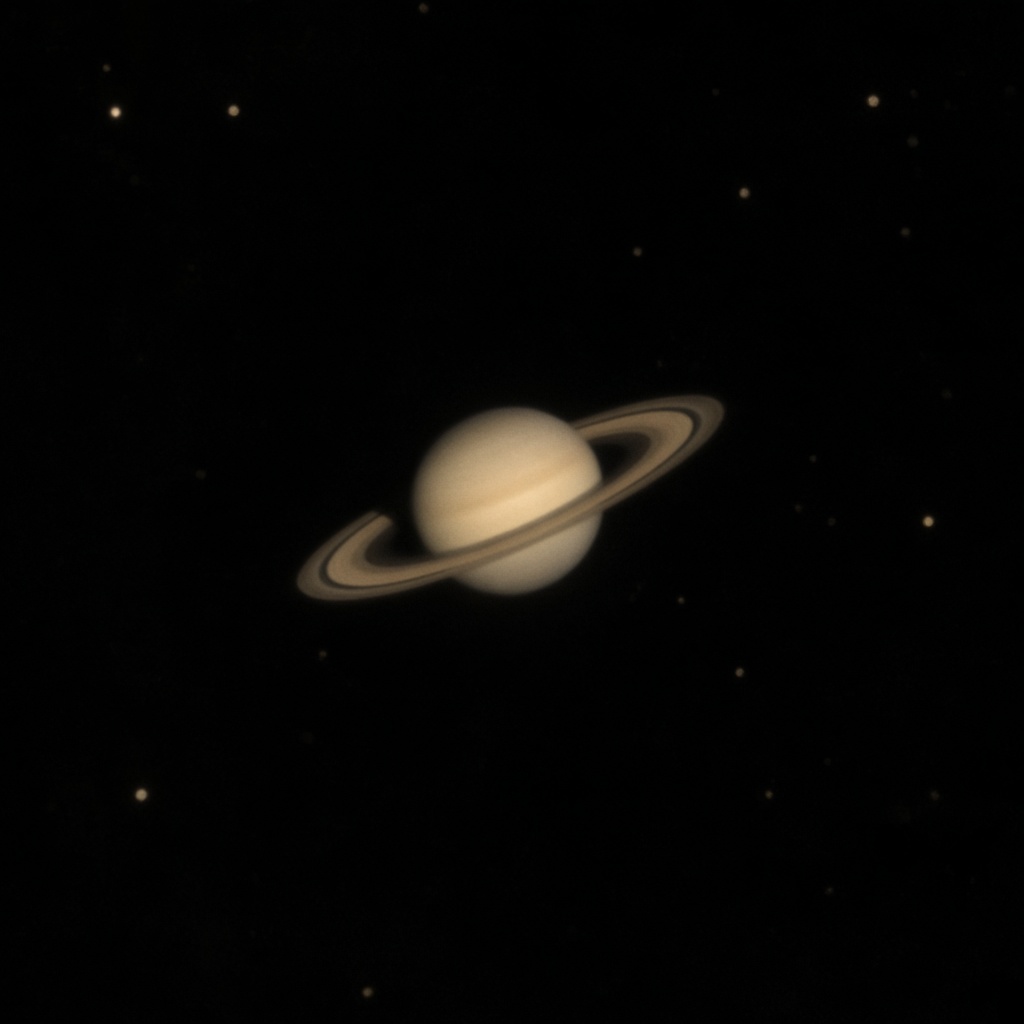 Saturne et ses anneaux, image douce dans un oculaire de début
